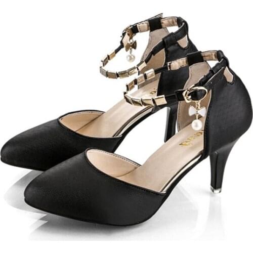 Women High Heels Summer Pointed Sexy Party Female Pumps Fashion Brand Metal Belt Buckle Ladies Shoes Plus Size 2021 New Style