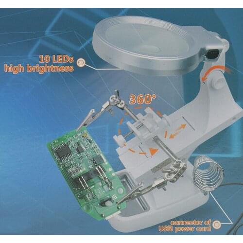 Magnifying Glass 3X 4.5X Welding LED Magnifier Clip Holder Clamp Repair