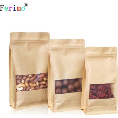 50pcs 16*26+8cm eight side sealing bag, thick open window cowhide paper bag, dried fruit food packing bag, Yin Yang zipper bag