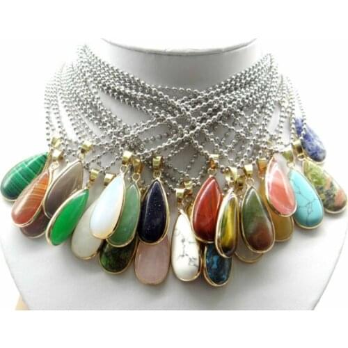 Natural Stone Agate Rose Quartz tiger eye sodalite Opal Water drop Beads Pendant Charms Necklaces for Diy Jewelry Making 1pcs