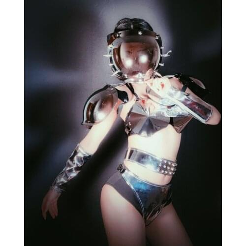 Women girl future technology cosplay costumes Nightclub party dance mirror costume