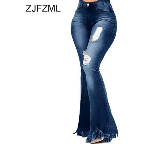 High Waist Hollow Out Ripped Jeans for Women Vintage Tassels Bell Bottom Denim Trousers Streetwear Washes Skinny Plus Size Pants