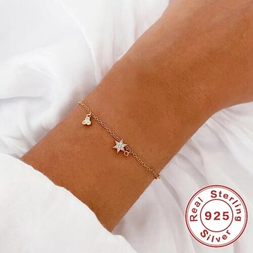 AIDE Vintage Star Zircon Chain Bracelet for Women Bohemian Star Gold Color Chain Bracelets Silver 925 Jewelry pulseras mujer