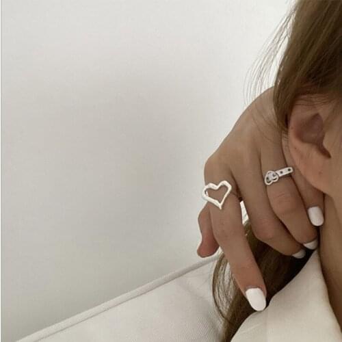 VENTFILLE 925 Sterling Silver LOVE Heart Rings for Women Couples New Fashion Creative Hollow Geometric Bride Jewelry Gifts