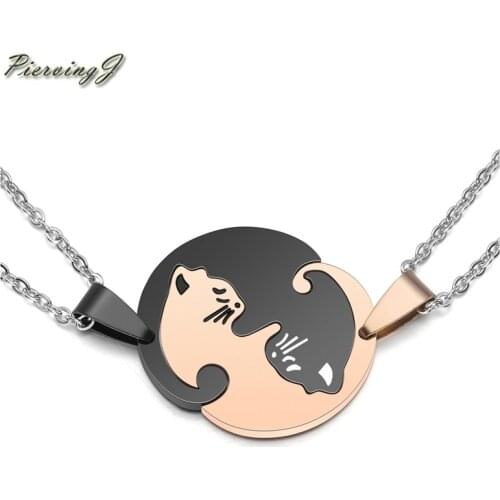 PiercingJ Custom Name Symbol 1 Pair Stainless Steel Black and White Yin yang Matching Puzzle Cat Couples Necklace Jewelry