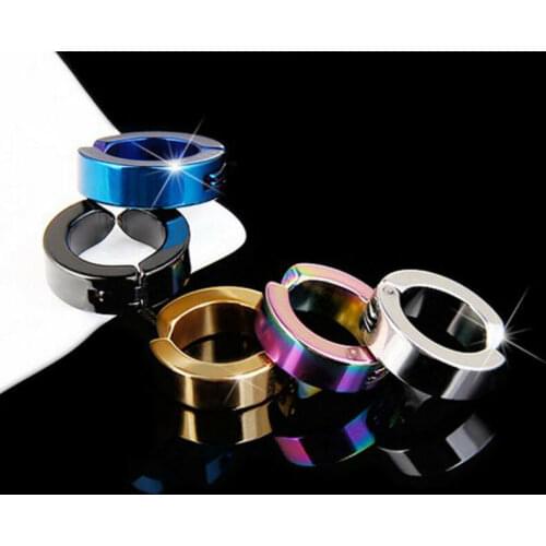 1pc Mens Punk Magnetic Vintage Titanium Stainless Steel Non-Piercing Clip On Ear Stud Cuff Hoop Earrings Gift