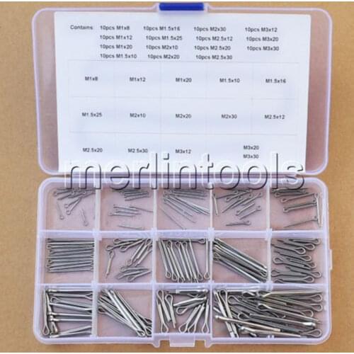 150Pcs 15 Kinds 304 Stainless Steel Split-Cotter Pins Kit 1mm 2mm 3mm