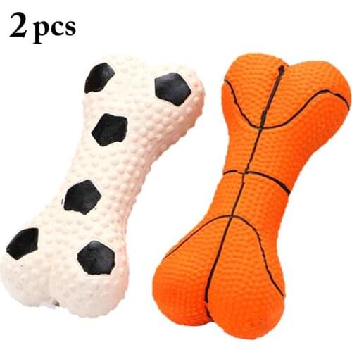 2PCS Bone Dog Toy Basketball Football Design Latex Puppy Toy Pet Squeaky Toy Dog Sound Toy Funny Training Toys Pet Toy