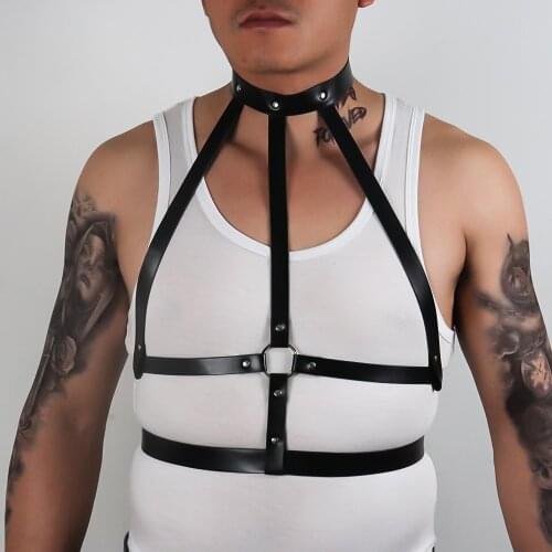 2021 Leather Fetish Men Sexual Adjustable Chest Harness BDSM Gay Sex Clothes Belts Straps Rave Exotic Tops For Body Accessories
