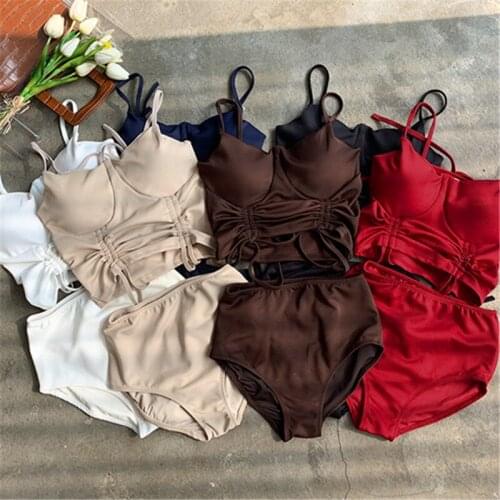 2021 New Japanese and Korean New Split Rope Swimsuit Female Ins Wind High Waist Slim Belly Multi-color Hot Spring Swimsuit