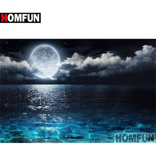 HOMFUN Full Square/Round Drill 5D DIY Diamond Painting "Sea view moon" 3D Embroidery Cross Stitch 5D Home Decor Gift A17414