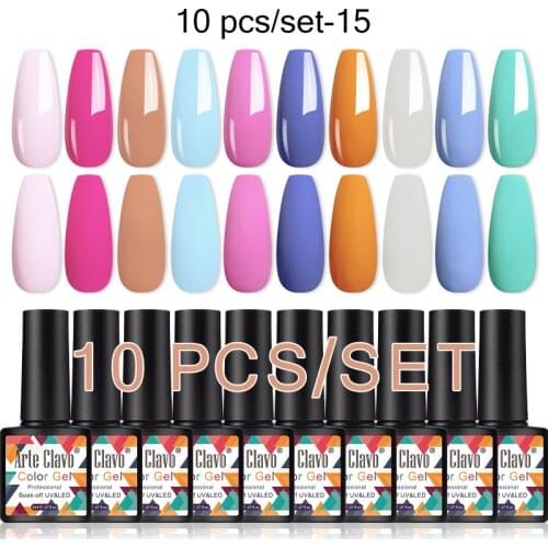 Arte Clavo 10pcs Color Gel Nail Polish Set Semi Permanent UV Gel Varnish All For Manicure Soak Off Nail Lacquer Base Top Coat