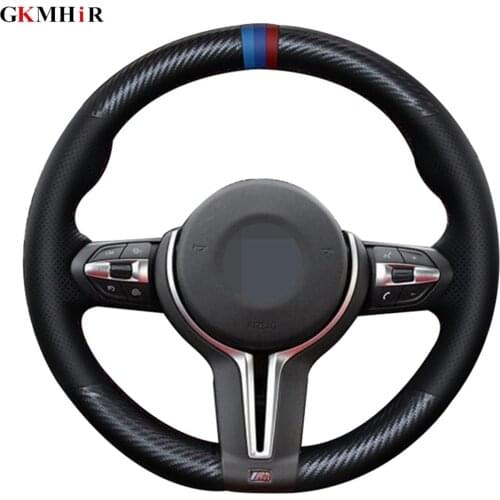 Black Genuine Leather Carbon Fiber Steering Wheel Cover For BMW F87 M2 F80 M3 F82 M4 M5 F12 F13 M6 X5 M F86 X6 M F33 F30 M Sport