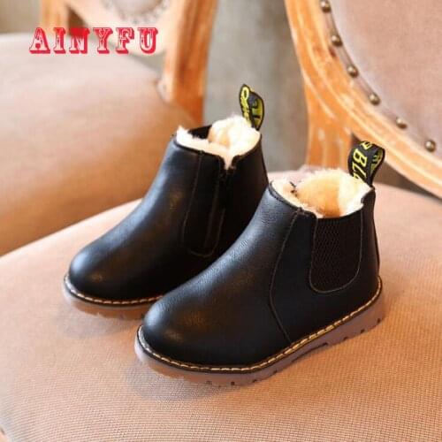 Ainyfu Girls Children Fashion Martin Boots 2019 Hot Sale Winter New Thickening Warm Plush Leather Short Boots Size 21-36 B158