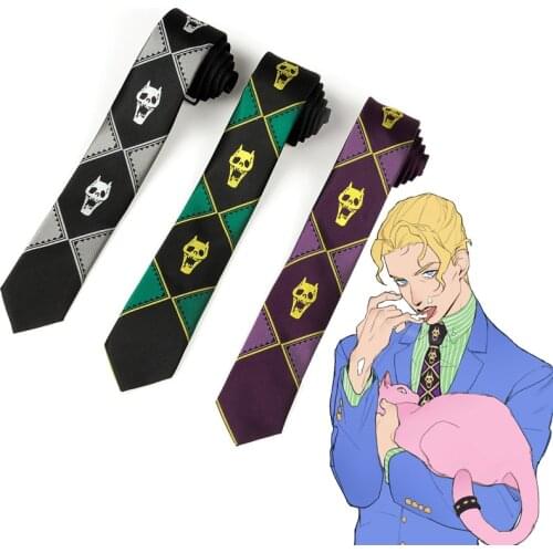 Anime JoJos Bizarre Adventure Kira Yoshikage Cosplay Tie KILLER QUEEN Skull Neck Heavens Door Cosplay Prop Costume