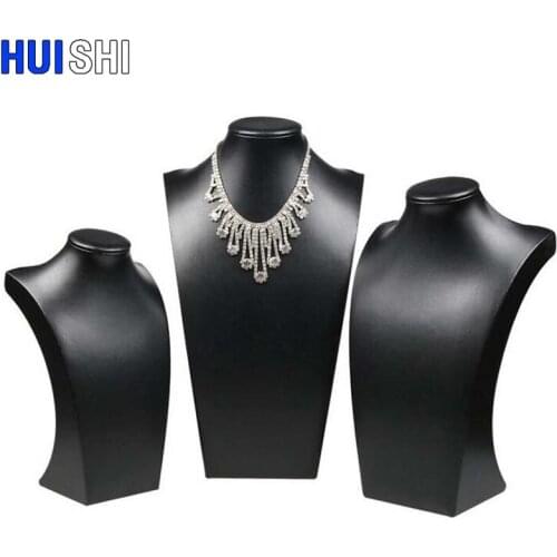 Smooth Black PU Necklace Holder Jewelry Packing Display Mannequin Bust Rack Jewellery Stand Shop Gift for Women Dressing Table