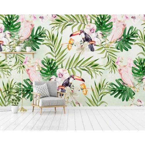 Customized 3D Wallpaper of any size European tropical bird plant leaf living room childrens room background wall 3D wallpaper
