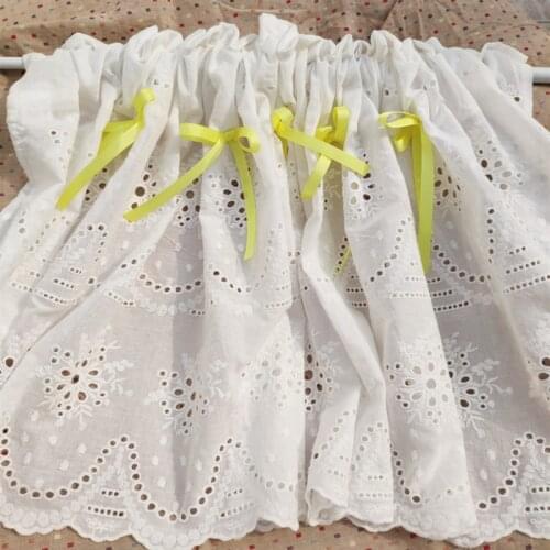 JUYANG. New white cotton embroidered cabinet curtain. Korean style short curtain. Elegant coffee half curtain