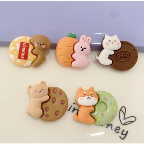 20Pcs kawaii Resin Cartoon Bear Dog Cat Cookies Cute Rabbit Carrot Cabochons For Hair Bow Centers DIY Scrapbooking Phone Decor