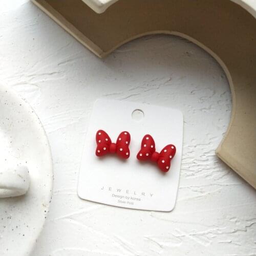 Bow Cute Earrings Stud For Women 2021 New Red Cartoon Fashion Accessories Resin Charm Jewelry Wedding Lovely Birthday Gifts