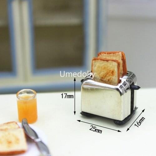 Cute Miniature Dollhouse Toaster with 2pcs Bread 1/12 food for Doll Pretend Play Kids Kitchen Toy Accessories