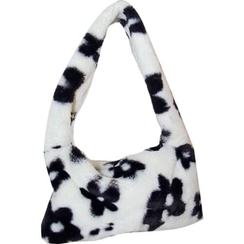 Fashion Plush Handbags for Winter,Cute Flowers Shoulder Bag,Ladies Mini Underarm Bag for Ladies