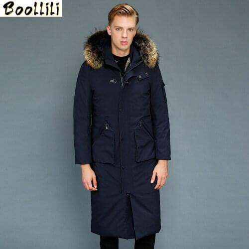 Boollili Real Fur Coat Men Parka Long Winter Goose Down Jacket Warm Rabbit Fur Liner Outerwear Mens Down Jackets