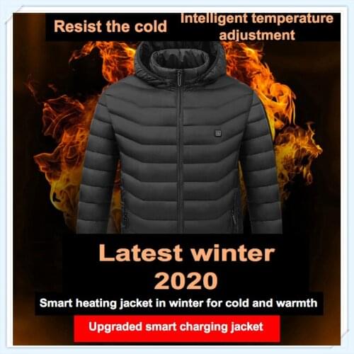 Men Winter Warm USB Heating Jackets Smart Thermostat Pure Color Hooded Heated Clothing Waterproof Warm Jackets Electric Thermal