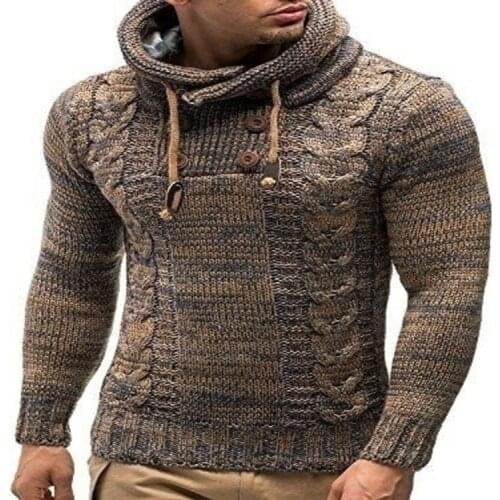Hood Pullover Men Solid Color Long Sleeve Warm Slim Sweaters Men Sweater Pull Homme