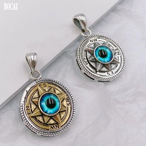BOCAI 2021 New Real s925 Silver Jewelry Devils Eyes East West North and South Rotating Octagonal Star Men and Women Pendant