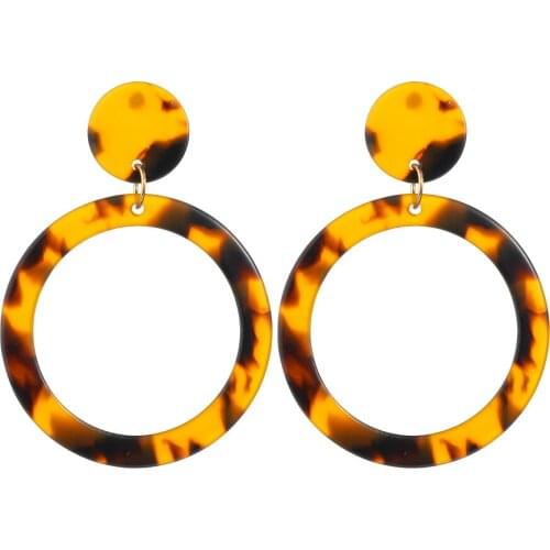 New Fashion Leopard Earrings Acetate Earrings Personality Atmosphere Exaggerated Edition Geometric Round Brown Acrylic Earrings