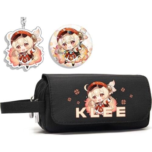 Game Genshin Impact Diluc Klee Venti Pencil Box Student Pen Bag Pencil Case High Capacity Storage Bag Send pendants and badges