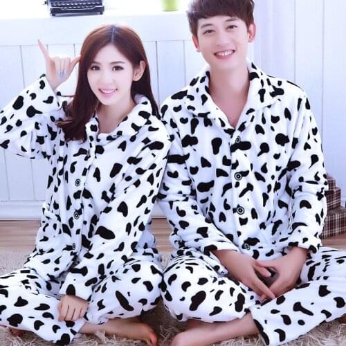 Couples Coral Fleece Sleepwear Girls Winter Cartoons Pajamas Male Flannel Sleepwear Long Sleeves Warm Homewear Plus Size D-2086