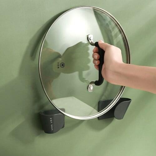 Self Adhesive Pot Lid Holder Punch-Free Pan Cover Storage Rack Holder Wall Mounted Kitchen Cooking Utensil Tool Organizer