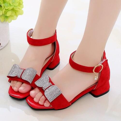 Teens Girls High-Heel Sandals Boots For Summer Childrens Rhinestones Little Girls School Beach Sandals Party Princess Shoes New