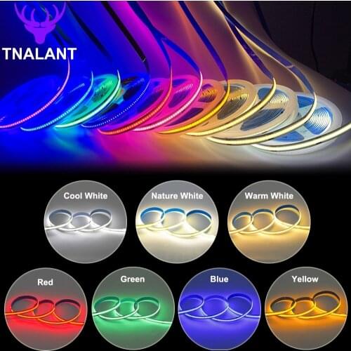 COB LED Strip 384 528 Chips/M High Density Flexible FOB Led Red Green Blue Warm Nature Cool White Linear Dimmable Light 12V 24V