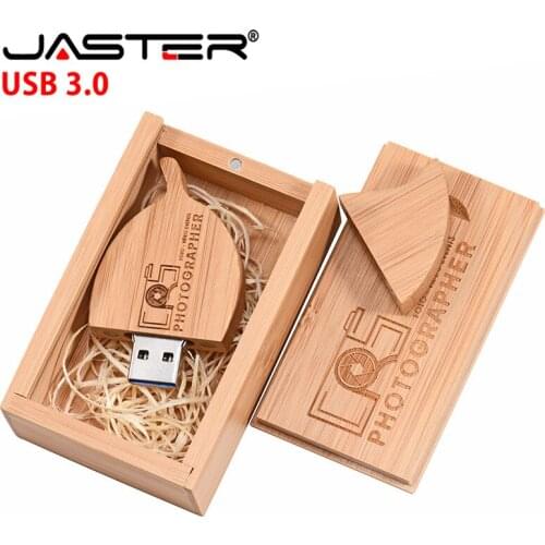 JASTER Usb 3.0 Wooden Leaf + Box Usb Flash Drives Memory Stick Pen Drive 4GB 16GB 32GB 64GB Gift(Free Custom Logo)