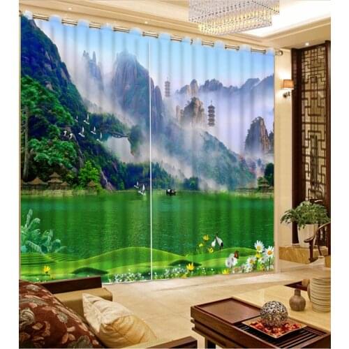 Curtains For Parlor Blackout Fashion Alpine Green Water Flowers Customized 3D Curtain 3D Bathroom Shower Curtain Decorative