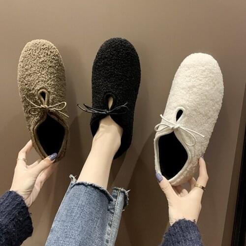 2019 Women Fashion Lace up Peas Shoes Female Wear Wild Warm Lazy shoes Pedal Casual Plush Shoes tide mocasines mujer U16-11