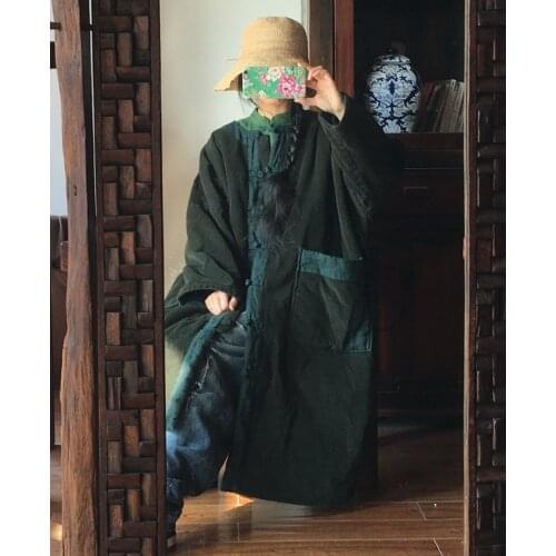 Women Loose Corduroy Parkas Outerwear Ladies Vintage Contrast Color Patchwork Coat Overcoat Female Retro Plus Size Padded Coat