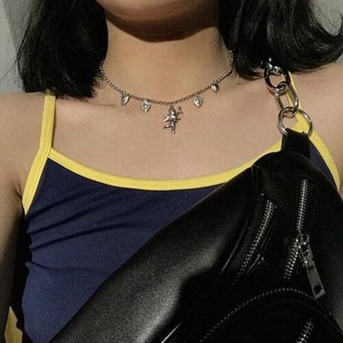 Women Retro Cupid Love Bell Charm Pendant Necklace Clavicle Chain Choker Jewelry