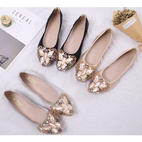 Gold/silver egg roll shoes glitter diamond 3D bow tied shallow loafers flat soft bottom folding ballet shoes women large size 43