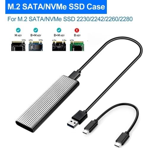 10Gbps M.2 NVMe SSD Enclosure,Dual Protocol M2 NVMe Case, M2 NVMe PCIE/ NGFF SATA Adapter with USB C 2 cables for M.2 SSD Box