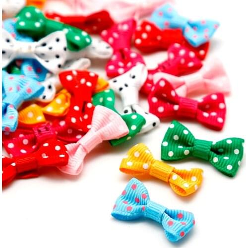 100Pcs Colorful 3x1.5cm Printed Dots Satin Ribbon Bow Girl Dress Gift Box Bow Tie Wedding Hair Decoration DIY Craft Accessories
