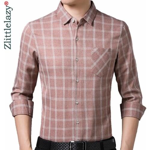 2020 Brand New Long Sleeve Men Social Shirt Spring Pocket Casual Plaid Shirts Dress Mens Slim Regular Fit Clothes Fashions 0023