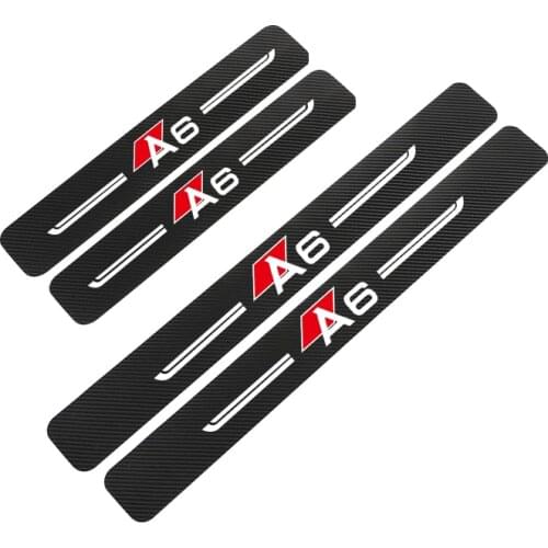 4PCS For Audi A6 Auto Stickers Strip Anti Scratch Door Sill Protector Carbon Fiber Auto Threshold Protection Bumper Film Sticker