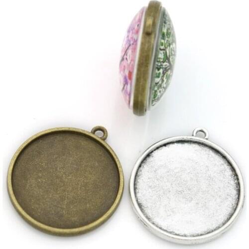 5pcs/lot Antique Silver Plated Two-side Photo Frame Charms Pendants for Jewelry Making DIY Handmade Craft 25mm