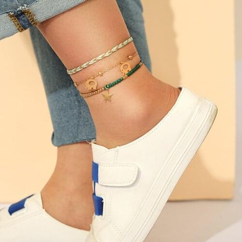 3Pcs/set Bohemian Star Cartoon Elephant Anklets Fashion leg Foot Chain Sandals Anklet Bracelet for Women Summer Beach Jewelry