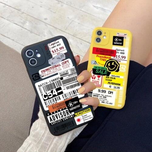 Fashion Retro Bar Code Label yellow TPU Soft Case for iPhone 12mini 7 8 Plus SE2020 Cover for iPhone Xs Max 11Pro 12pro Max 6 XR