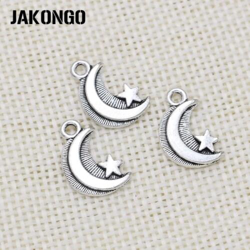 40pcs Antique Silver Plated Moon Star Charms Pendants for Bracelet Jewelry Making DIY Handmade Craft 17x11mm